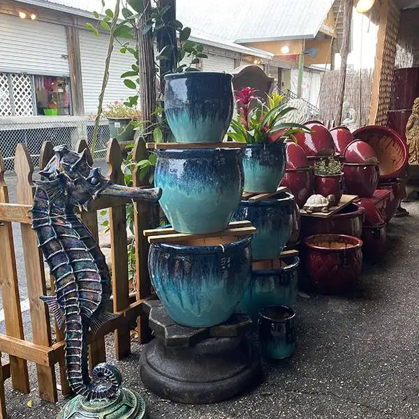 Ethans Courtyard and Patio | Large Blue Glazed Ceramic Planters | Bonita Springs | Water Fountains, Wall Fountains, Mailboxes, and more