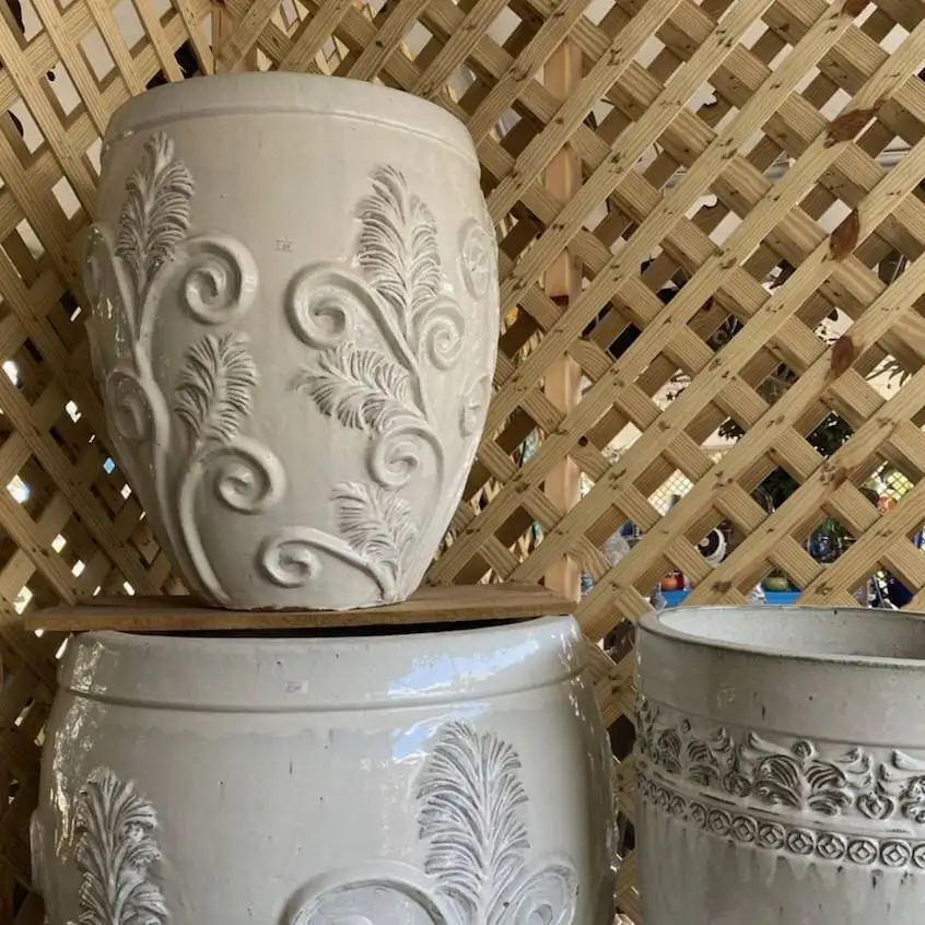 Ethans Courtyard and Patio Bonita Springs | Large White Plant Pots | Bonita Springs | Water Fountains, Wall Fountains, Mailboxes, and more | Pottery Store
